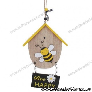 Méhecske házikóval Bee Happy felirattal
